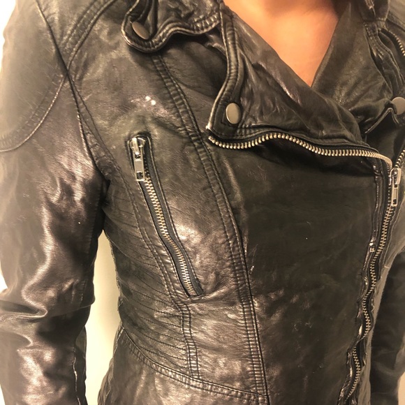 COPY - Free People Black Leather Jacket w/ Removable Hood - Picture 8 of 10